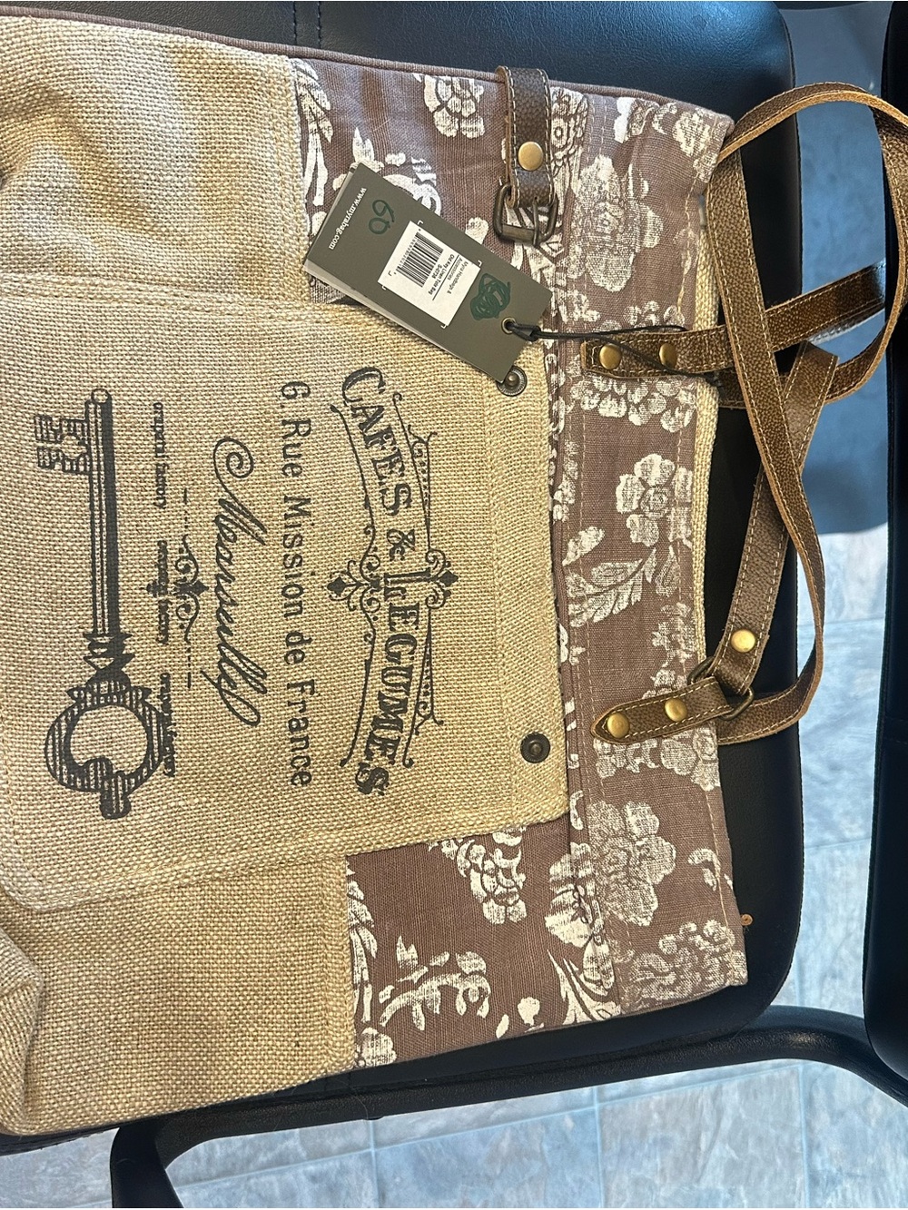 Myra Bag Brown and Tan Floral Canvas Shoulder Tote